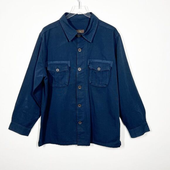 Tasso Elba Men's Size Large Cotton Front Full Zipper Button Front Shacket Blue - Picture 1 of 11